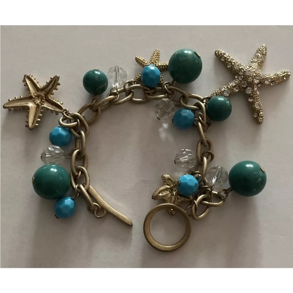 Vintage Y2K Bracelet Sea Motif Silver Starfish Seashells Turquoise Beads Charms - Picture 3 of 7